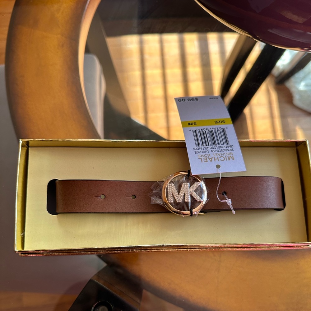 Michael Kors Logo Rhinestone Leather Belt Sz S/M